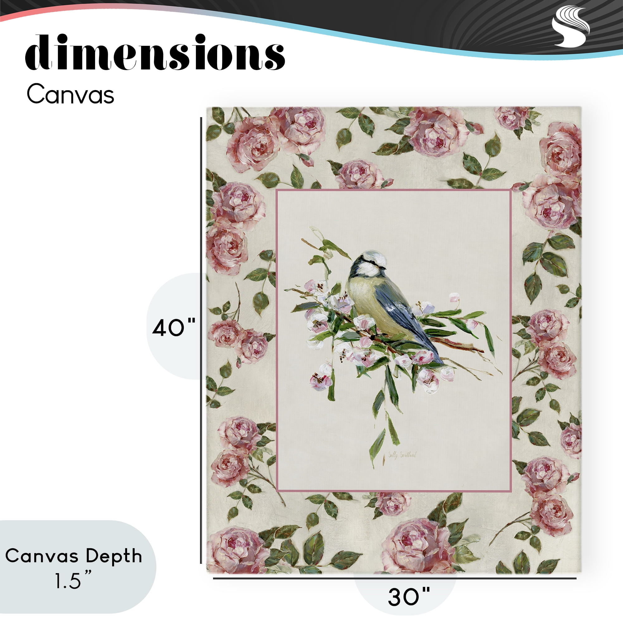 Stupell Industries Dainty Roses & Perched Bird Canvas Wall Art, design by Sally Swatland