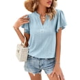 thumbnail image 2 of Lucakuins Blusa de manga corta de verano para mujer, cuello en V recortado Color sólido Casual Party Street Summer Shirt Tops Lucakuins moda, 2 of 7
