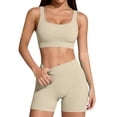 thumbnail image 2 of Women's Sports Set Gym 2 Piece Yoga Bra High Waist Seamless Shorts Outfit,Workout Activewear for Jogging Training Dance Running Beige L, 2 of 7
