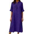 thumbnail image 4 of Kilaqueen Women's Summer Maxi Shirt Dress, Cotton Linen Collared Half Sleeve Button Front Loose Dress for Vacation Travel Casual Work and Daily Wear, 4 of 7