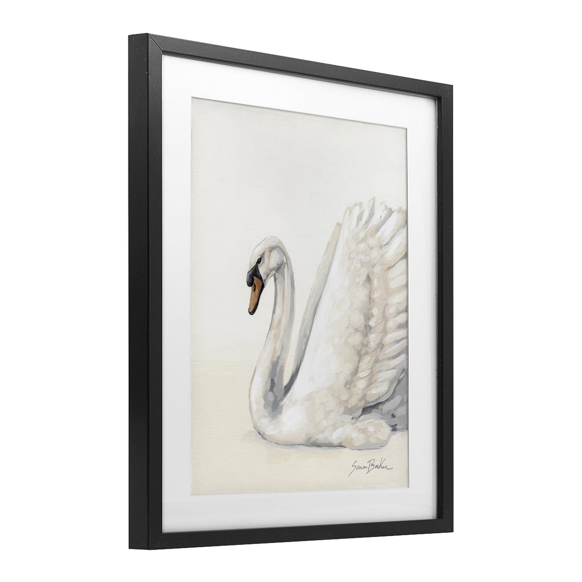 Stupell Industries White Swan in Repose Black Framed Print Under Glass, design by Sara Baker