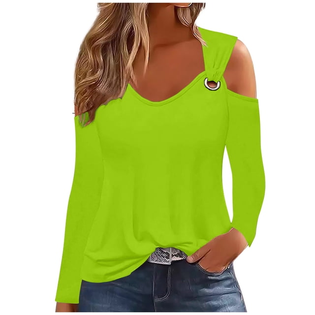 Yuyuzo Womens Tunic Tops Cold Shoulder Long Sleeve Shirts Loose Solid Color Lightweight Tee Tops