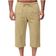 thumbnail image 2 of Yertdoel Men's Shorts Solid Color Elastic Waist Drawstring Below Knee Casual 3/4 Shorts with Pockets Soft Lightweight Breathable Outdoor Workout Running Summer Casual Shorts, 2 of 7
