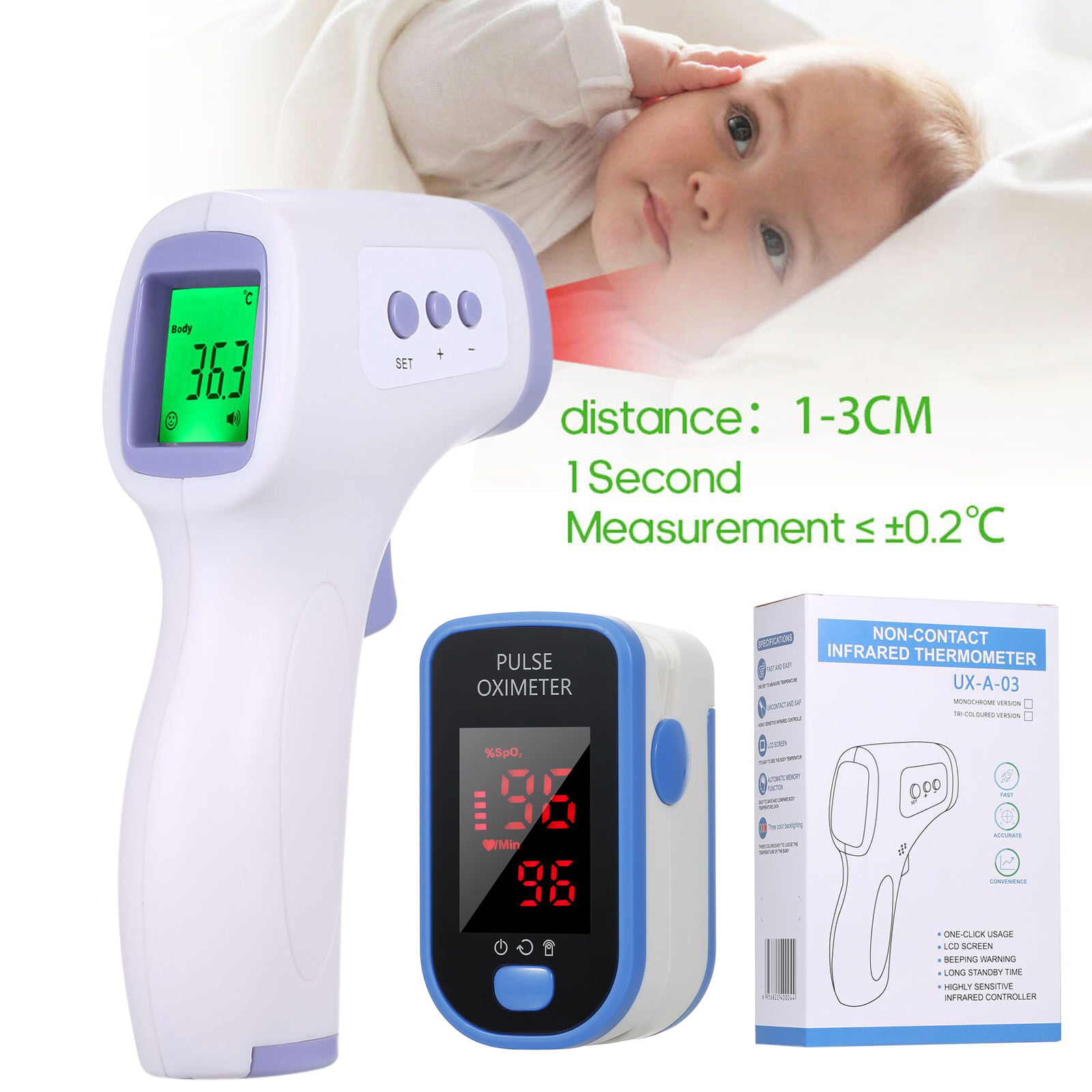 Infrared Thermometer Baby Temperature ， Portable Travel LCD Non-Contact IR Red Infrared Ray Electronic Thermometer Medical Health Care Measurement Meter Warning Alarm