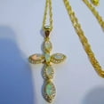 thumbnail image 4 of 14K Yellow Gold Plated 3 Ct Marquise Lab Created Fire Opal Pendant Cross Pendant Sterling Silver, 4 of 5