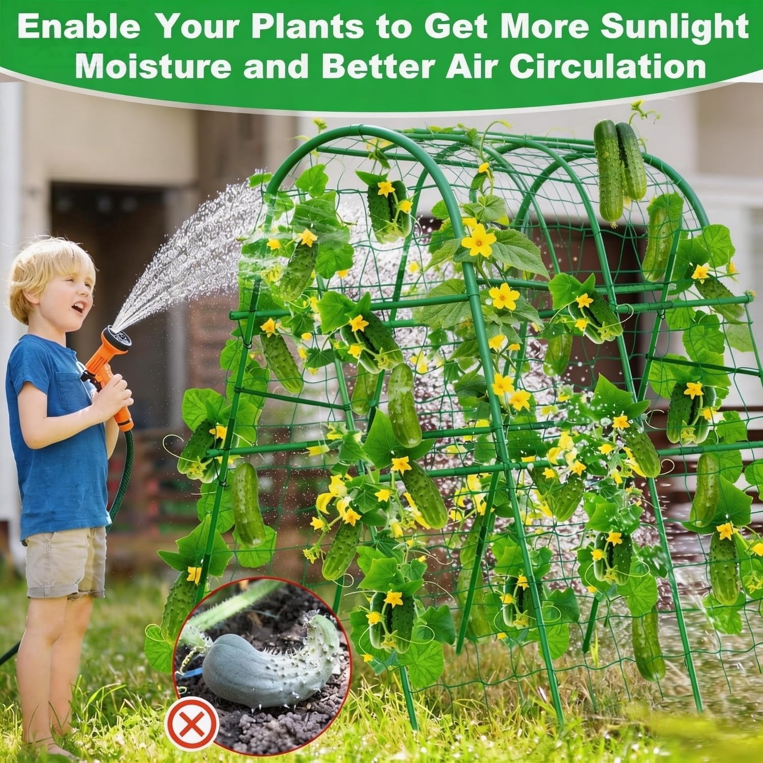 Metal Garden Arch Trellis, 5.4Ft Black for Raised Beds, Plant Support for Cucumbers & Climbing Vegetables