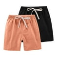 thumbnail image 2 of MKOSPLRT 2 Pack Summer Shorts for Girl High Elastic Waist Workout Shorts Solid Baggy Linen Shorts Casual Wide Leg Shorts with Pocket, 2 of 9