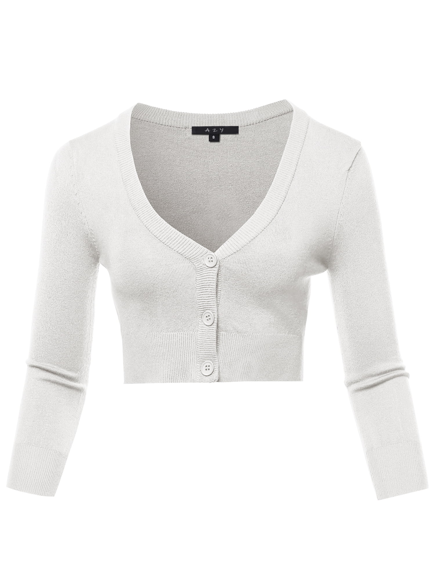 A2Y Women's Solid Cropped Bolero 34 Sleeve Button Down V Neck Cardigan Sweater White 2XL A2Y Women's Solid Cropped Bolero 34 Sleeve Button Down V Neck Cardigan Sweater White 2XL