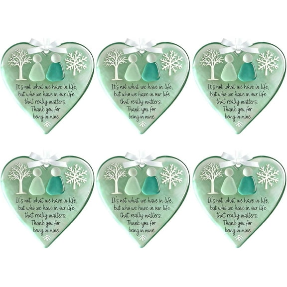 Heart-Shaped Sea Glass Friendship Decor - 6PCS 3.15" Timeless Friendship Heart Keepsake - Green Christmas Pendant for Christmas Tree Hanging Ornaments, Sea Glass Art for Best Friends
