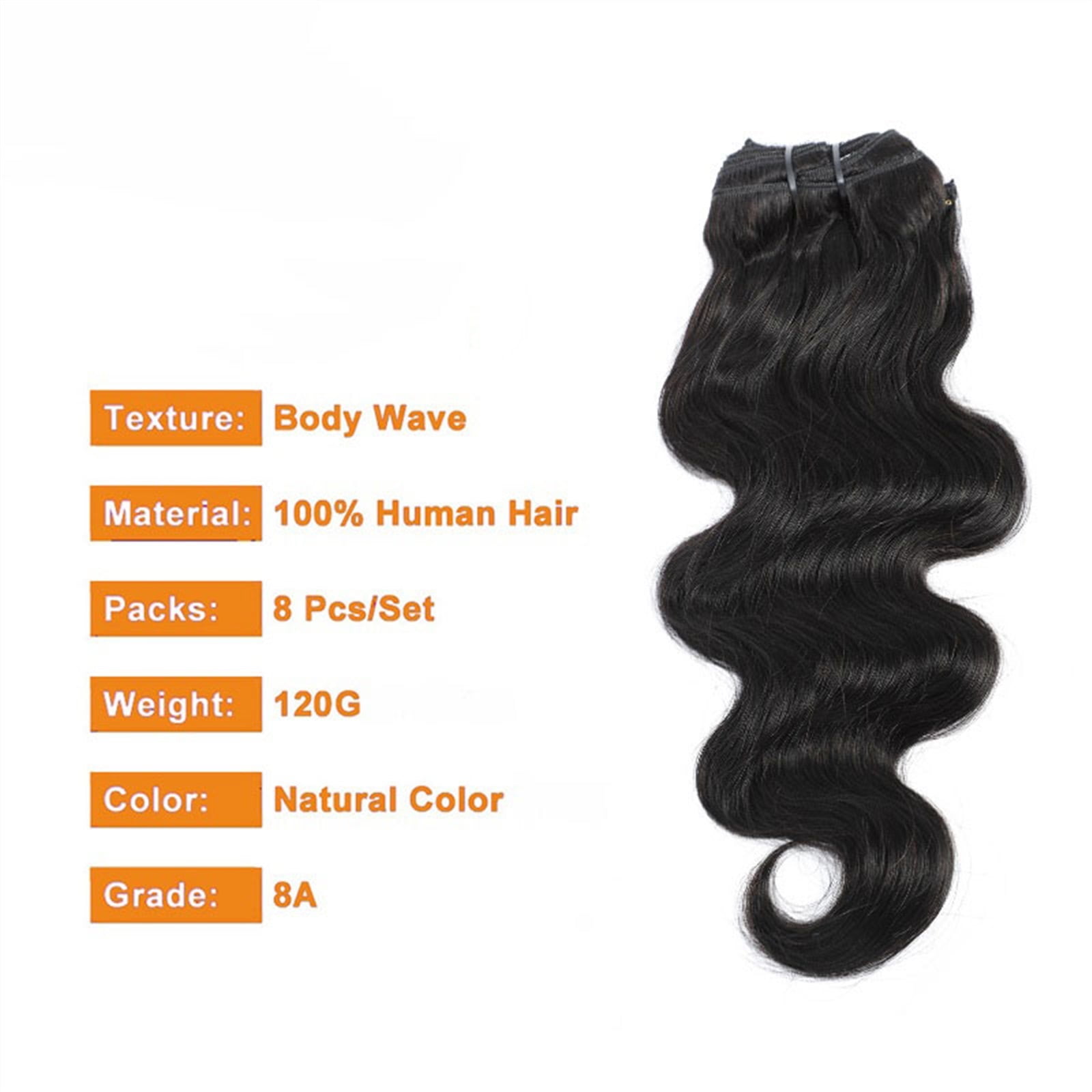 8PCS Clip in Hair Extensions Long Wavy Black Hair Extensions Thick Hairpieces Human Hair Double Weft Brazilian Remy Human Hair 8A Clip in Extensions for Women