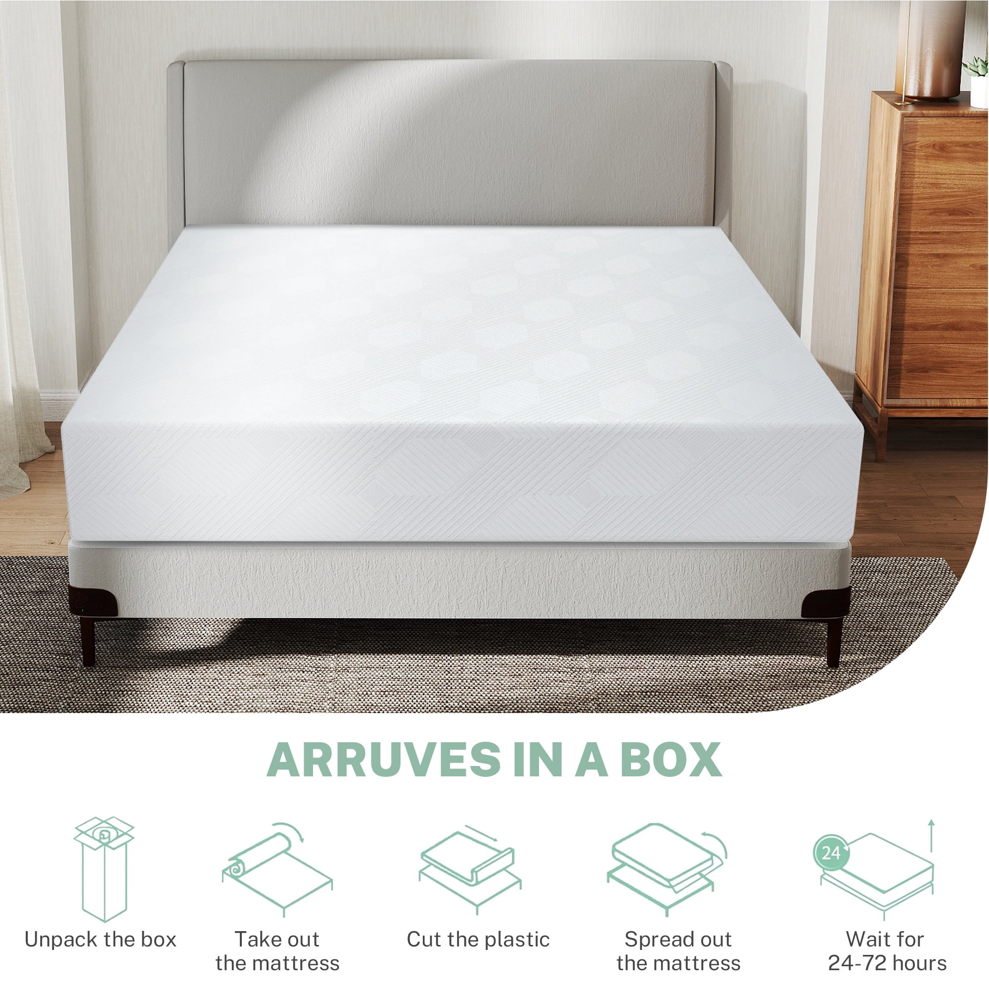 PORKISS 10in Cooling Gel Green Tea Memory Foam Mattress, Medium Firm, King