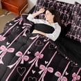 thumbnail image 4 of Manfei Bowknot Ribbon 7-Piece Twin Bedding Sets,Cartoon Bow Tie Bedding Comforter Set,Pink Black Sheet Sets For Girls,Microfiber Bedroom Decor Reversible, 4 of 8