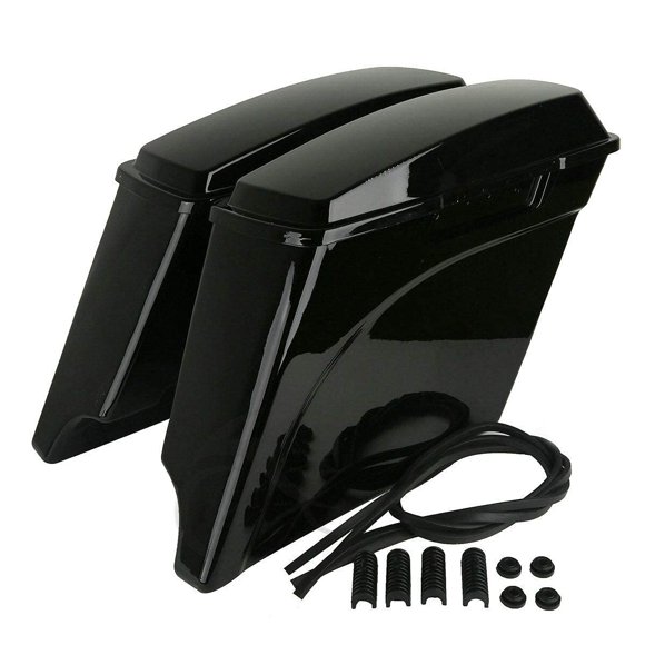 TCT-MOTORPARTS 5" Extended Stretched Hard Saddlebags w/Lid Fit for Harley 1993-2013 Touring Road King Glide Street Electra Glide Ultra-Classic 1984-2017 Softail Heritage Fatboy