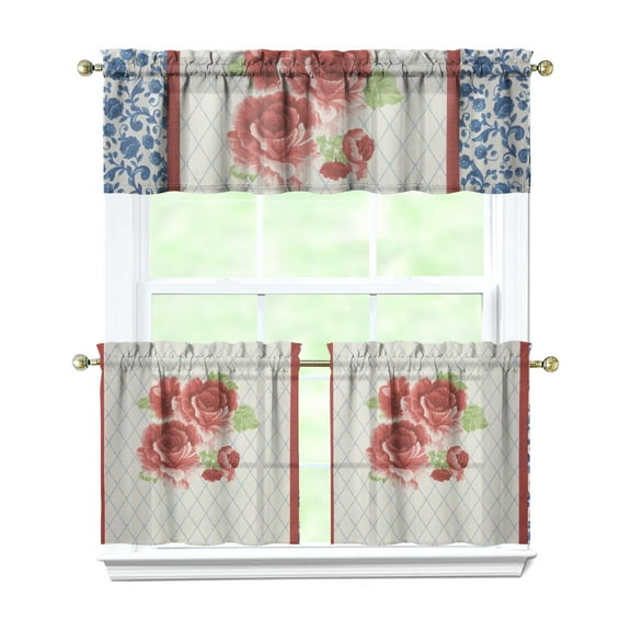 Kitchen Window Curtains over Sink Pioneer 24 Inch 3 Pieces Set Small Window Cafe Curtains for Home Decor Rod Pocket Tier Drapes
