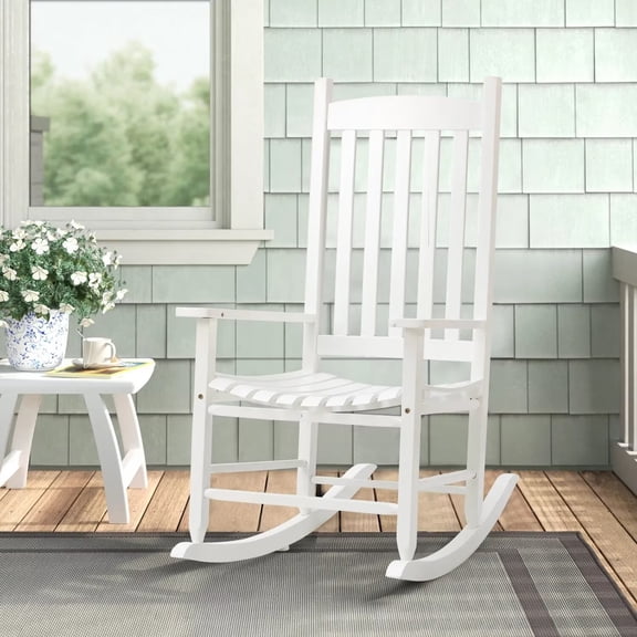 YRLLENSDAN,Rocking Chair Outdoor,Wooden Rocking Chairs,Rocking Chair Indoor,with High Back and Armrests,Suitable for Adults,White