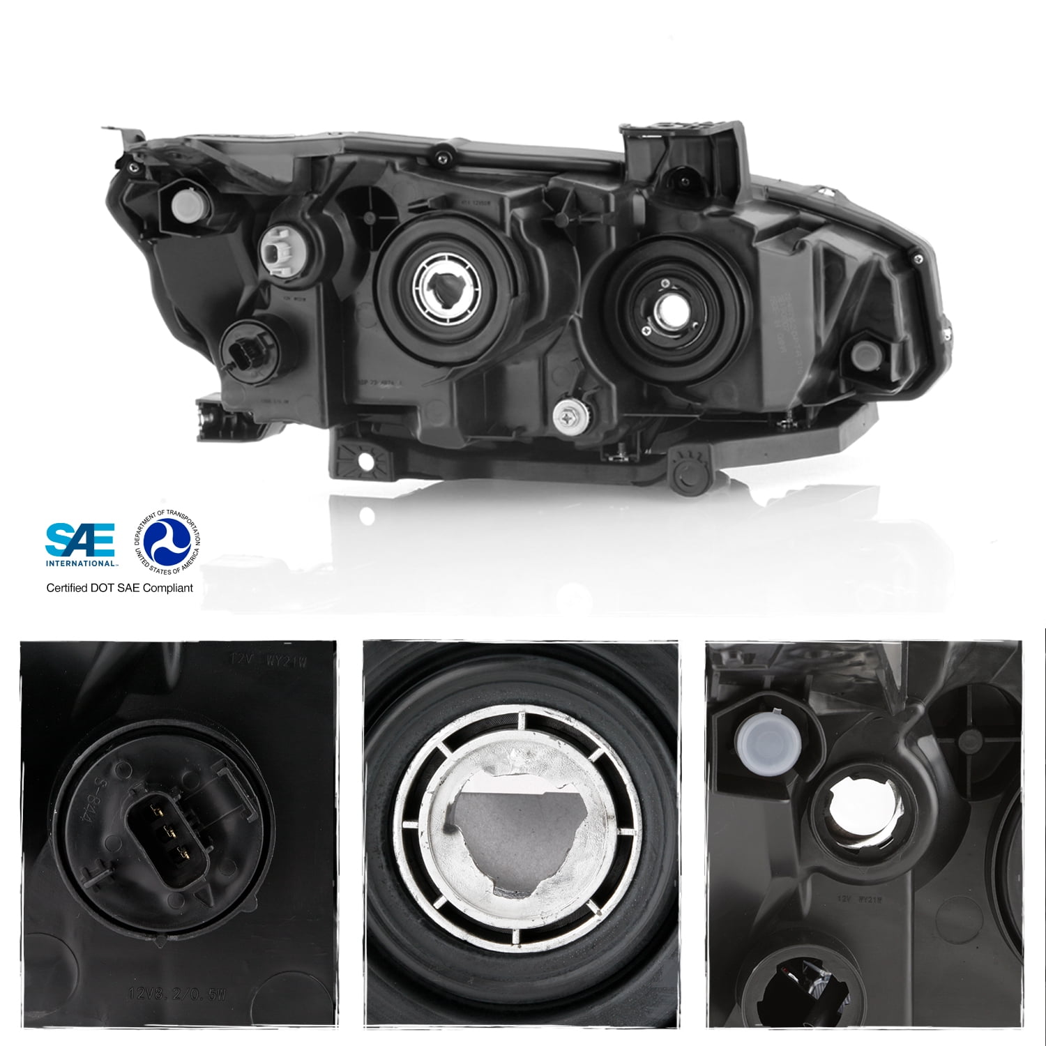 AKKON - Fits 2016-2021 Honda Civic [Halogen Type] Projector Black Headlights Pair Headlamp Left Driver + Right Passenger
