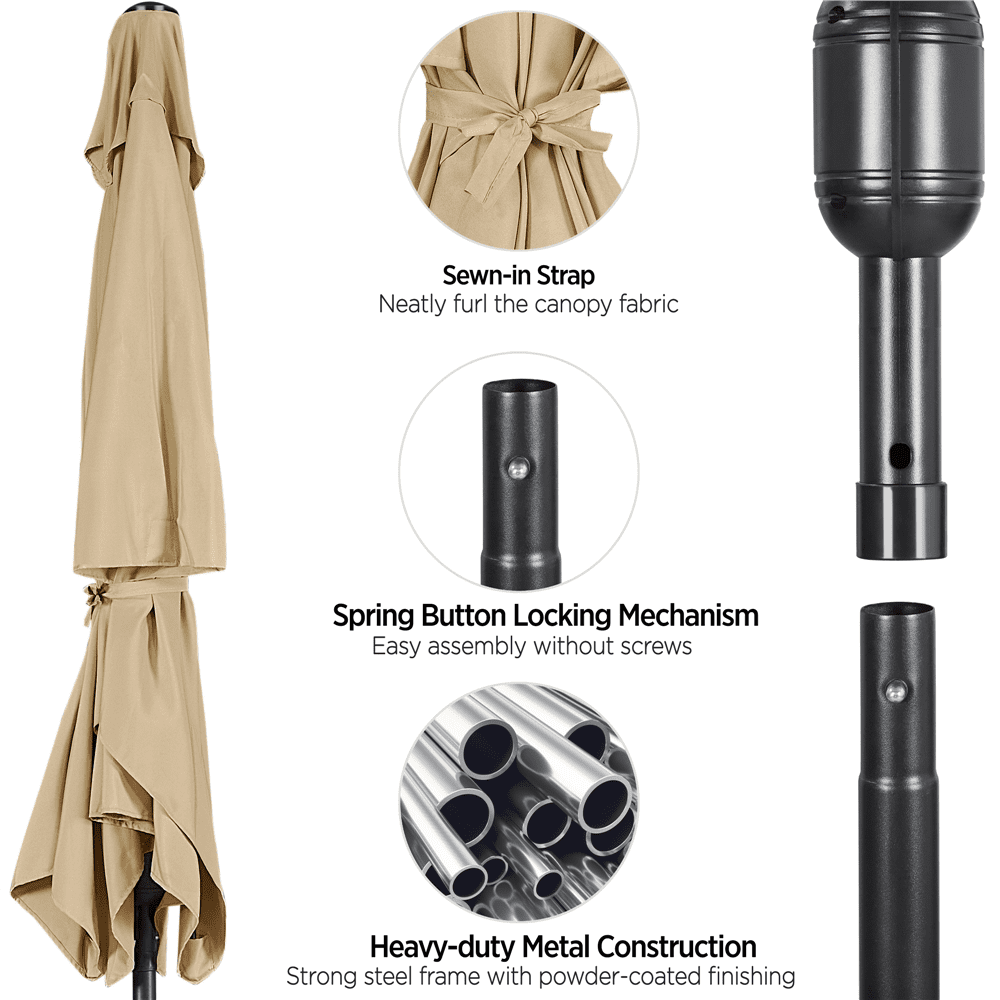 Easyfashion 6.5x10ft Outdoor Rectangle Umbrella with Hand Crank and Push  Button Tilt, Tan 