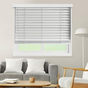 White Cordless Room Darkening Faux Wood Blinds with 2 in. Slats - 23 in. W x 96 in. L