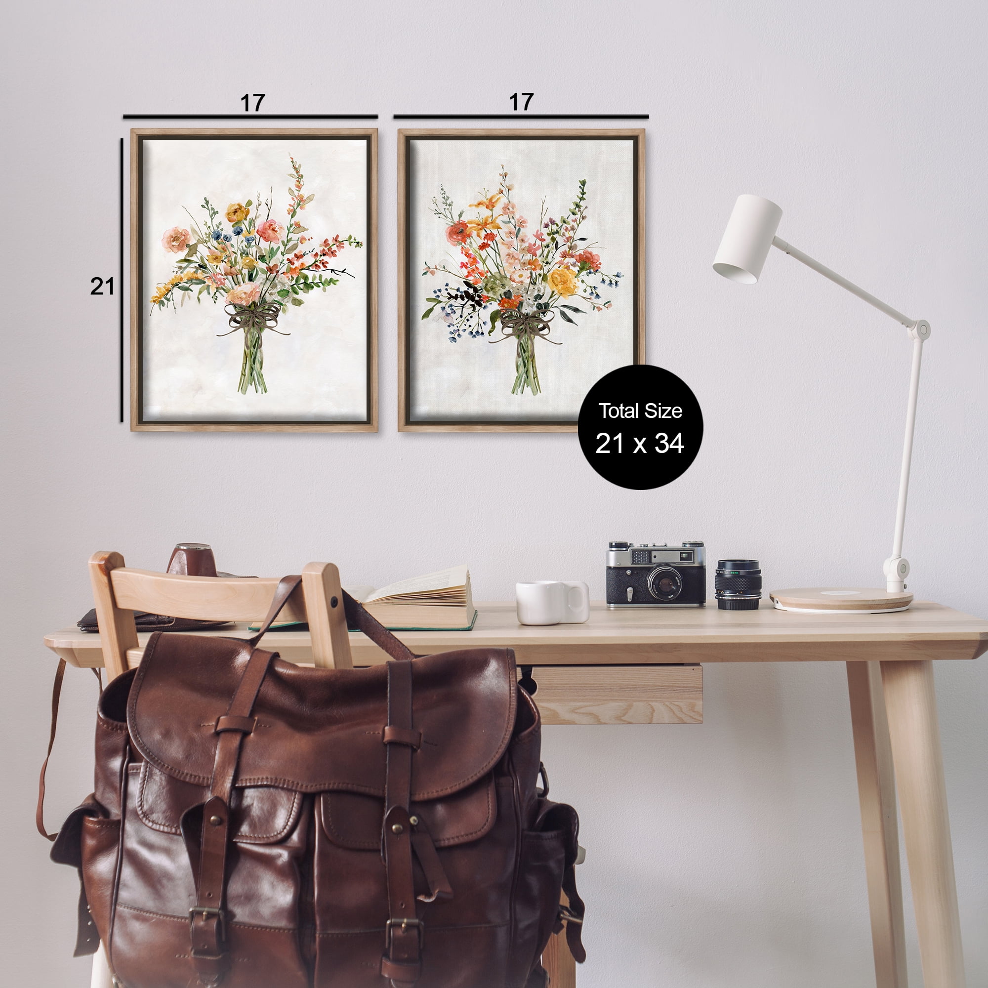 Stupell Industries Fresh Cut Tied Floral Bouquet Plants & Flowers Painting Brown Floater Framed Canvas Art Print Wall Art, 17 x 21, Set of 2