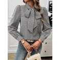 thumbnail image 6 of Womens Tie Neck Long Sleeve Shirts Casual Work Blouses Tops Black XL, 6 of 9