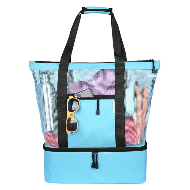 Bolsa de playa impermeable - Bolsas de playa para mujer Esenciales de playa para vacaciones - Bolsa de piscina y bolsa de playa de malla (azul)