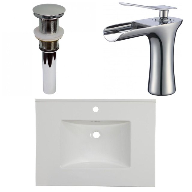 American Imaginations 30.75-in. W 1 Hole Ceramic Top Set In White Color - Drain Incl. AI-33294