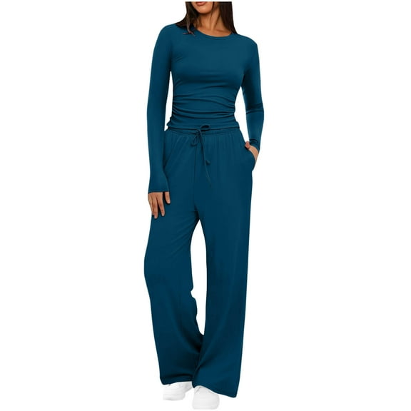 Riecok Women's Sweatsuits 2 Pieces Crewneck Long Sleeve Tops and Straight Leg Pant Casual Lightweight Loungewear