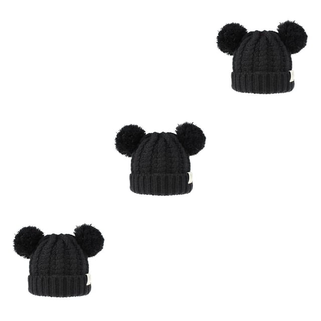 Minnieouse Gorro lindo pompones esponjosos bolas de moda sombrero buena retención de calor gorras hermoso regalo para niños negro Type1 NO1 Minnieouse CBP255456