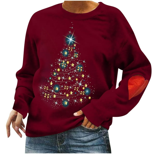 CEHVOM T-Shirt Décontracté à Manches Longues Col Rond Imprimé de Noël pour Femmes