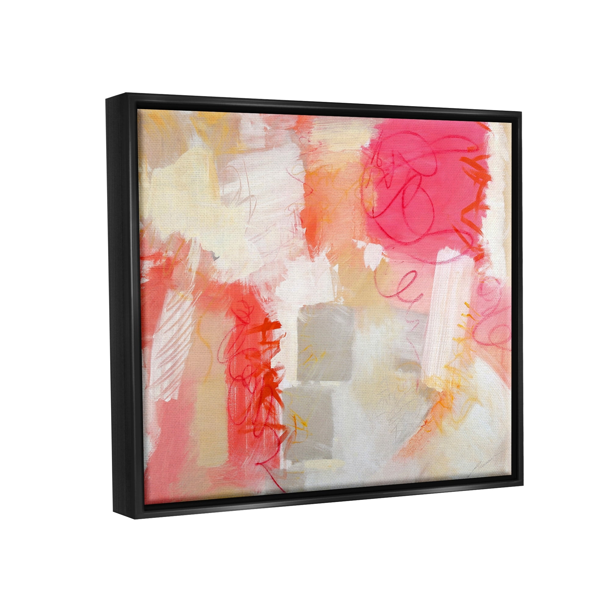 Stupell Industries Vivid Pink Geometric Shapes Scribble Doodle Lines Painting Jet Black Floating Framed Canvas Print Wall Art, Design by Beau Wild