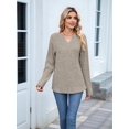 thumbnail image 2 of Women Long Sleeve Shirts Dressy Casual Button V Neck Pullover Sweaters Jumper Tops Fall Outfits Khaki XL, 2 of 8