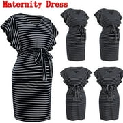 Daisyyozoid Wholesale Women's Maternity Short Sleeve Pregnant Stripe Summer Ladies Strapless Dress