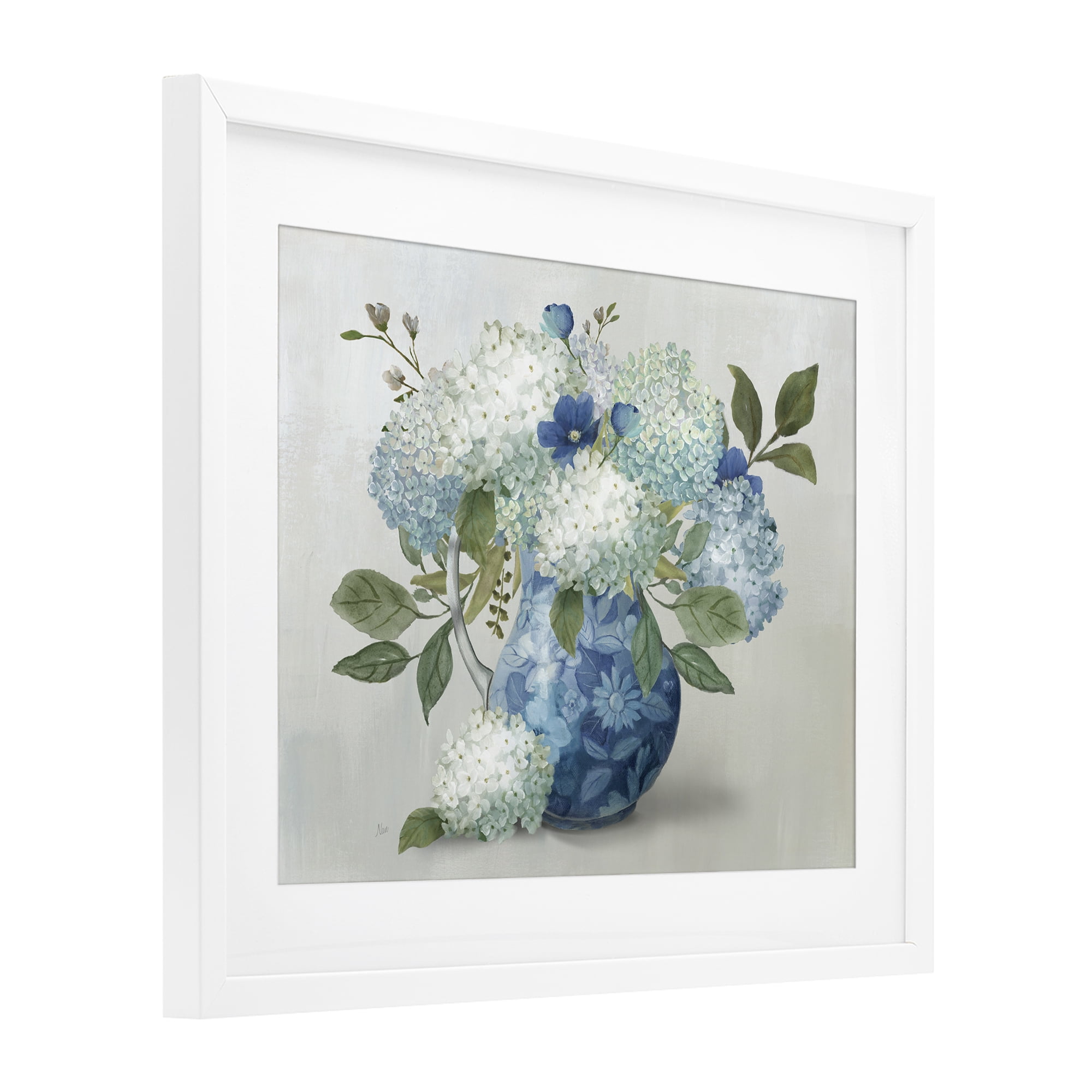 Stupell Industries Ornate Vase with Hydrangeas White Framed Print Under Glass, design by Nan
