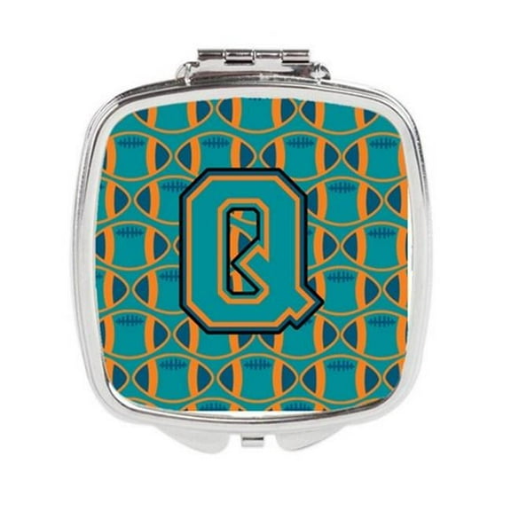 Letter Q Football Aqua - Orange & Marine Blue Compact Mirror