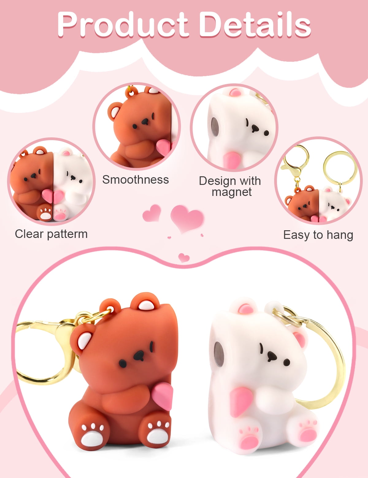 NaTuo Keychains Magnetic Matching for Couples, Cartoon Animal