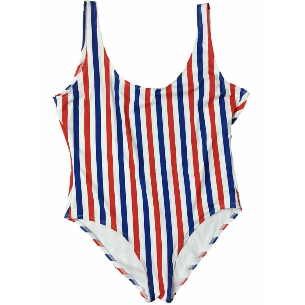 City Streets Womens Red White Blue USA Flag Striped One Piece Swimming Bathing Suit XL
