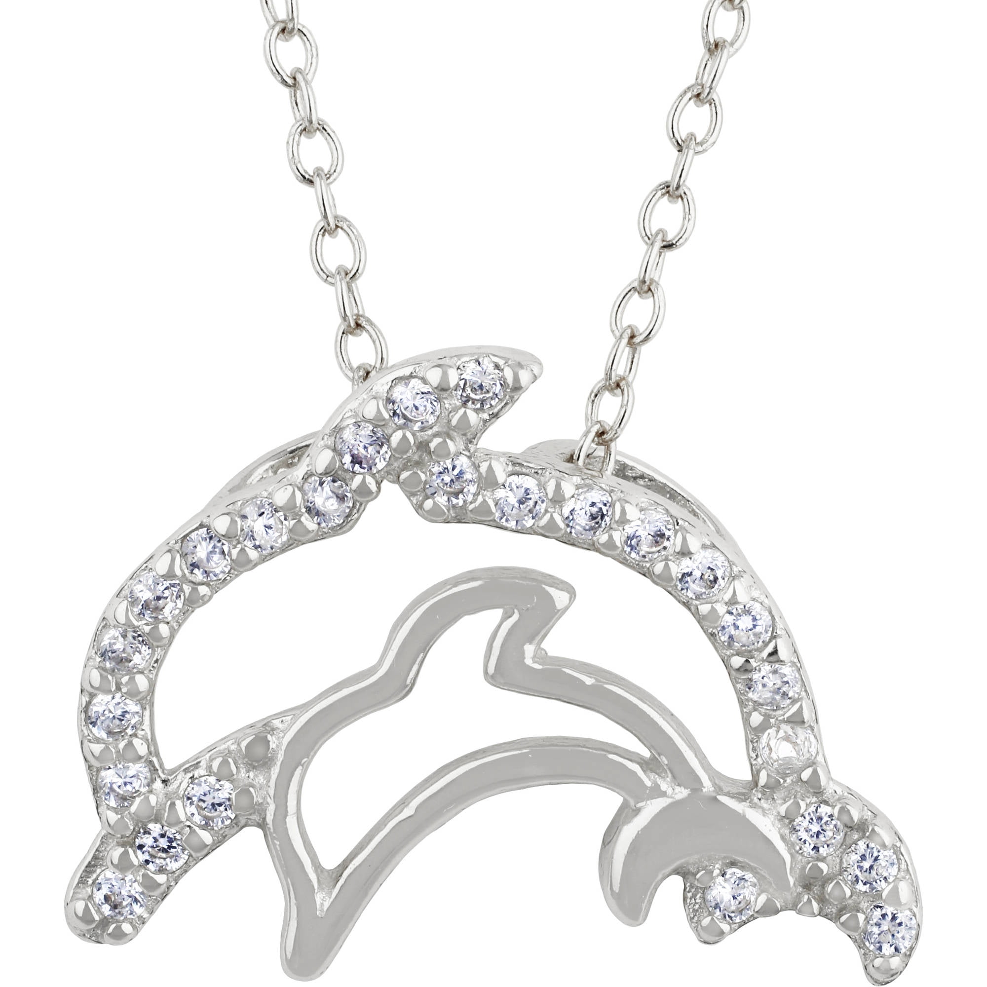 Brilliance Fine Jewelry Simulated Diamond Sterling Silver Dolphin Necklace
