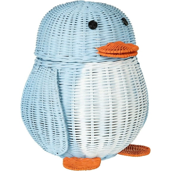 Kouboo Wicker Penguin Basket, Child-Friendly Toy Storage Organizer For Home, 15-inch Diameter, Hand-Woven Wicker, Decorative Basket, Multi-Color