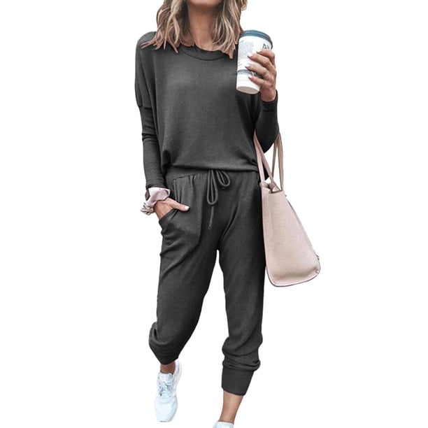 Conjunto Deportivo PRETTYGARDEN Mujer Gris Oscuro Manga Larga Ropa Casual Talla L