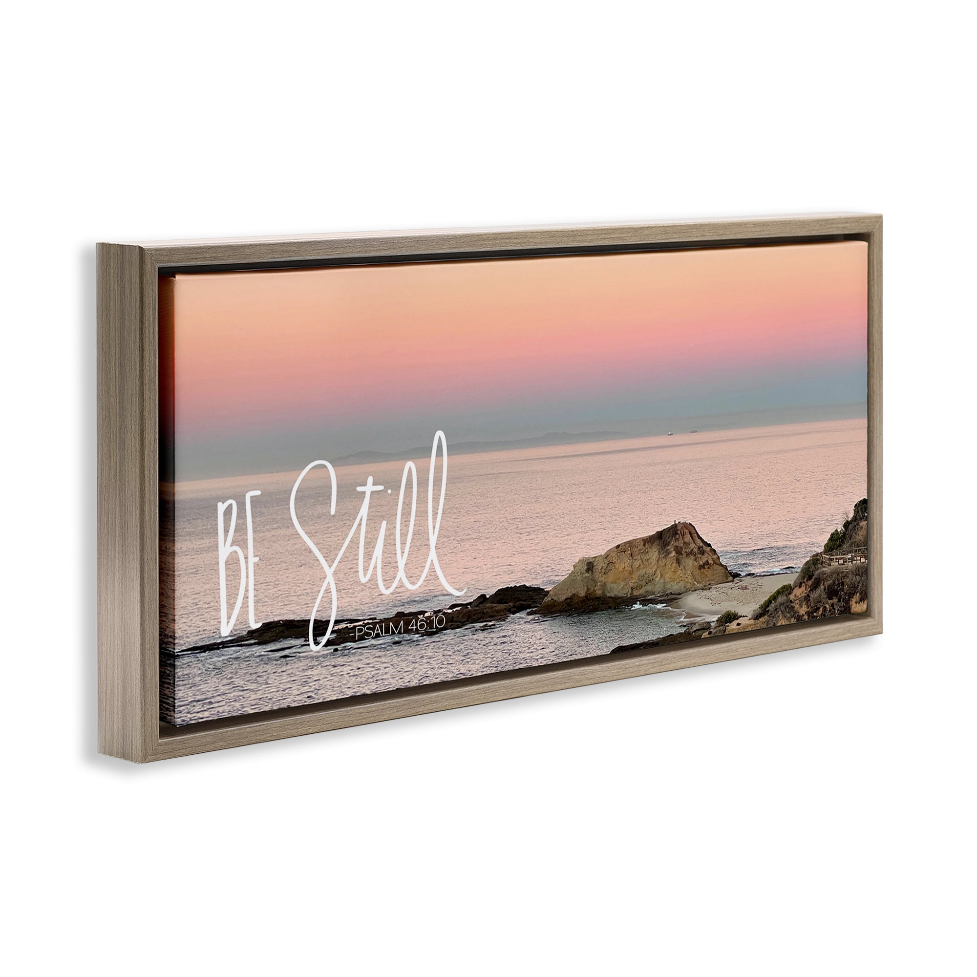 Stupell Industries Be Still Peaceful Beach Landscape Painting Brown Floater Framed Canvas Art Print Wall Art, 31 x 14