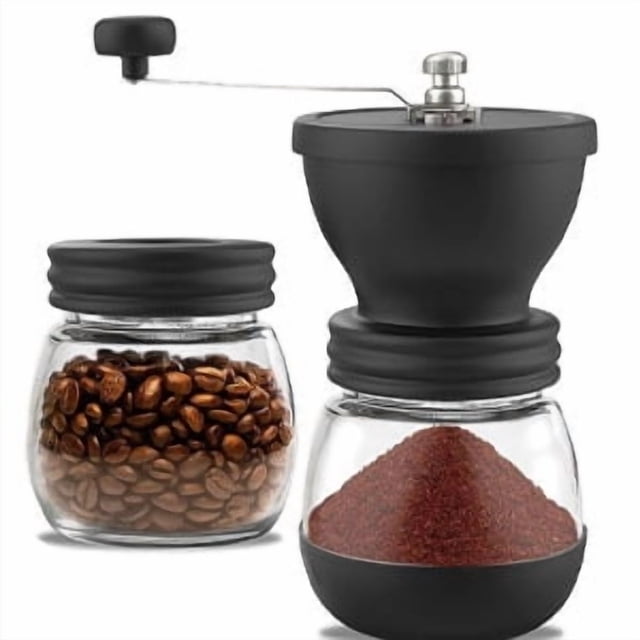 Juego de Molinillo de Café Manual con Fresas de Cerámica Cónicas, Pequeño Molinillo de Café Manual, Molinillo de Café Manual Ajustable Grueso y Fino con Dos Frascos de Vidrio, Cepillo y Cuchara