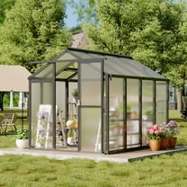 Aoile 6x8 FT Polycarbonate Greenhouse, Large Walk-in Greenhouses with Roof Vent & Sliding Lockable Doors for Outside Garden Backyard, Patio, Lawn, Black