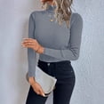 thumbnail image 5 of Womens Long Sleeve Turtleneck Sweaters Ribbed Knit Pullover Tops Slim Fit Basic Casual Comfort Soft Outfits Gray M, 5 of 6
