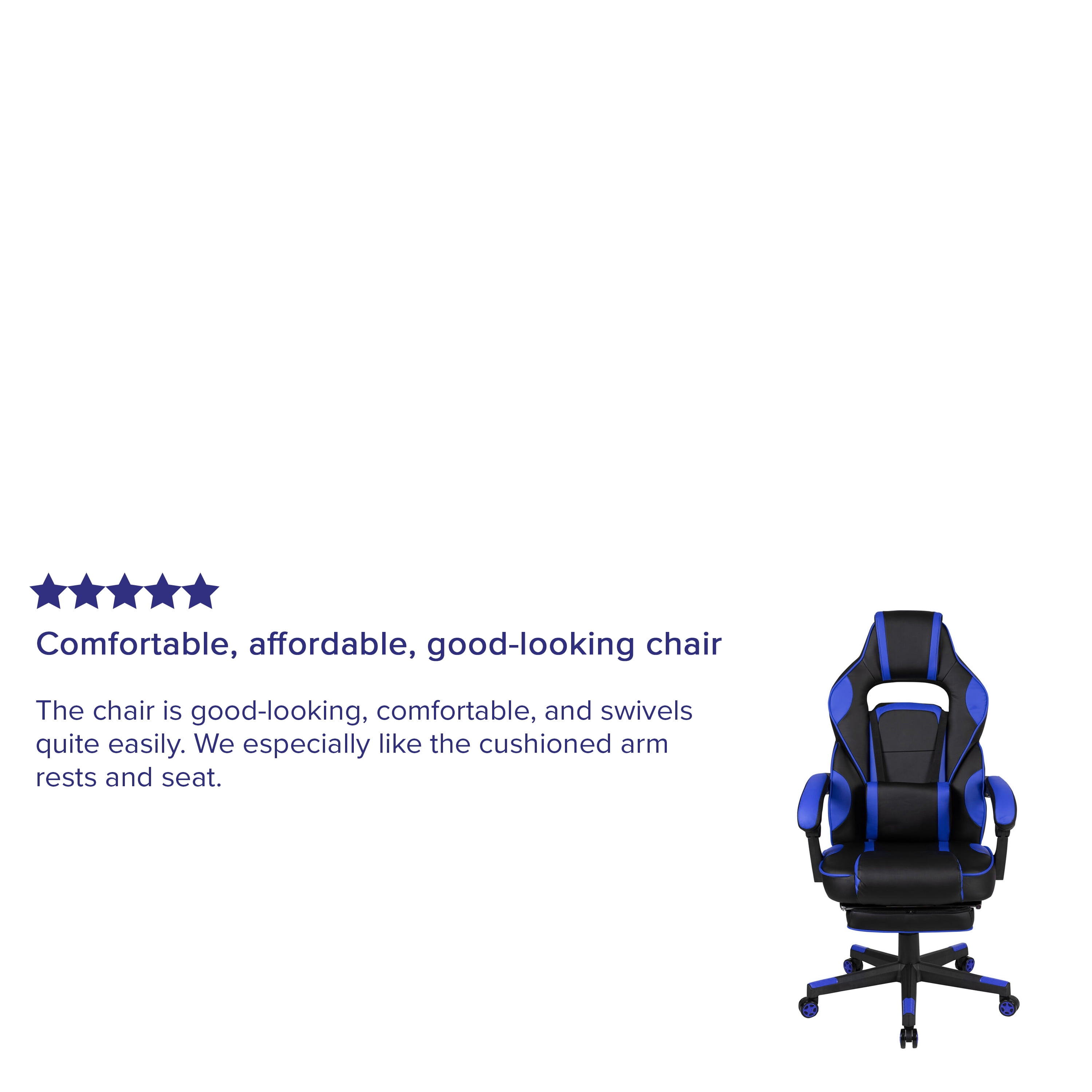 Emma + Oliver Black/Blue Ergonomic Gaming Chair -Recline Back/Arms, Footrest, Massaging Lumbar
