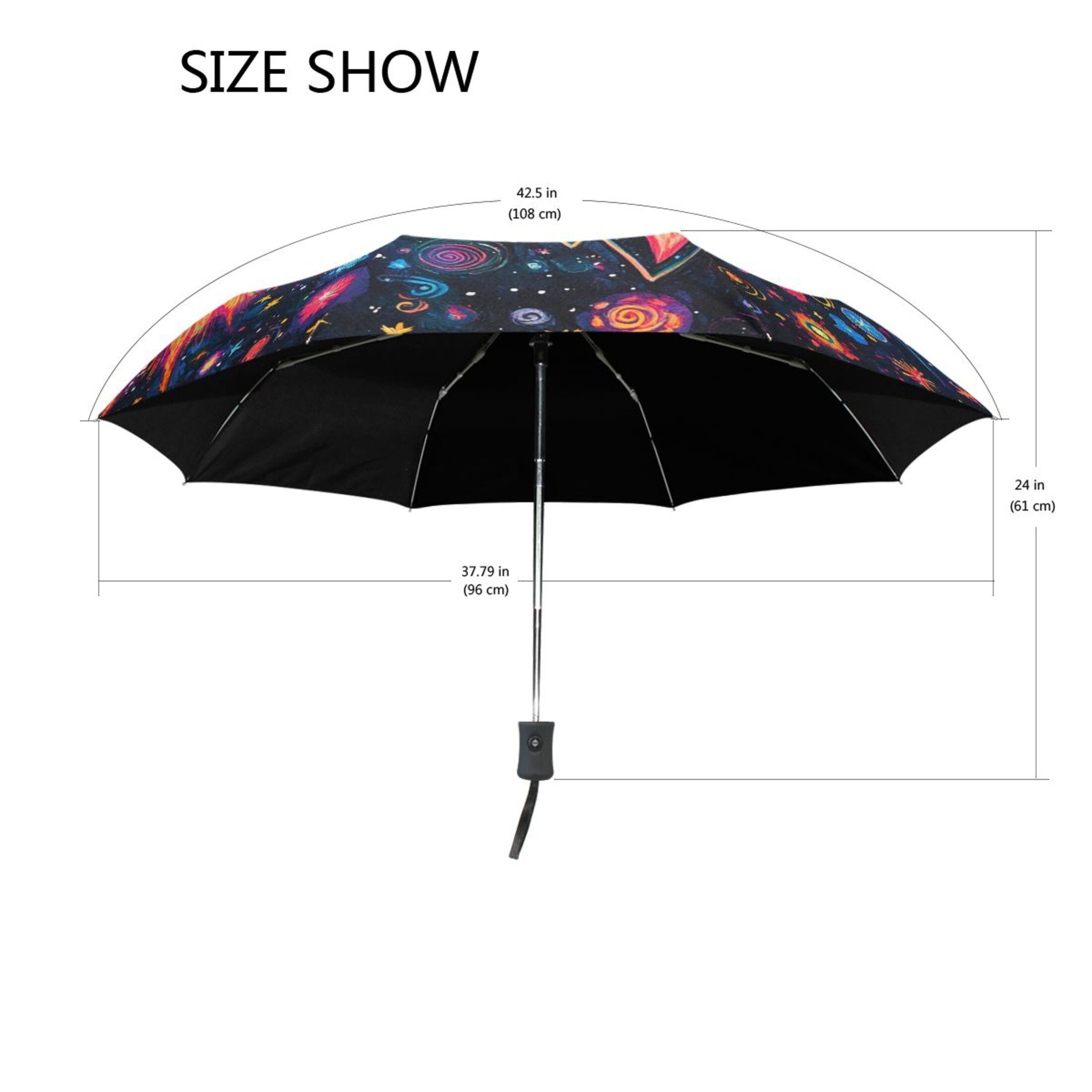 BZSMCE One-Touch Auto Open Close Rain Umbrella With Creative Cosmic Cat Pattern