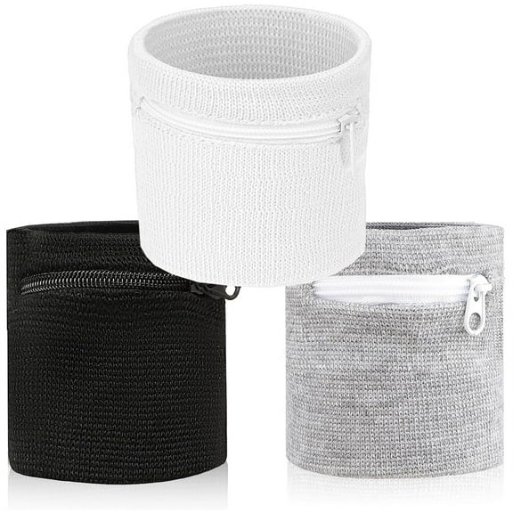 3 Pack Wrist Sweat Bands with Zipper for Jogging Cycling Walking, Wrist Wallet for Women Men,Cotton Wrist Pouch Wristband Pocket Wrist Card Holder Wallet Wristband for Storing Cash Keys Cards