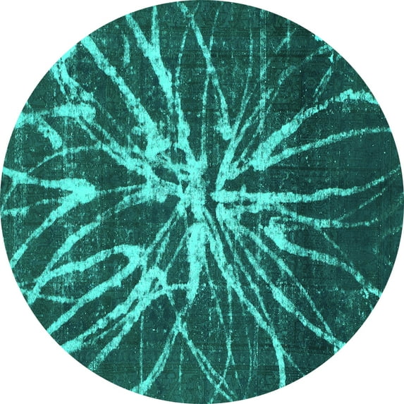 Ahgly Company Machine Washable Indoor Round Abstract Turquoise Blue Modern Area Rugs, 7' Round