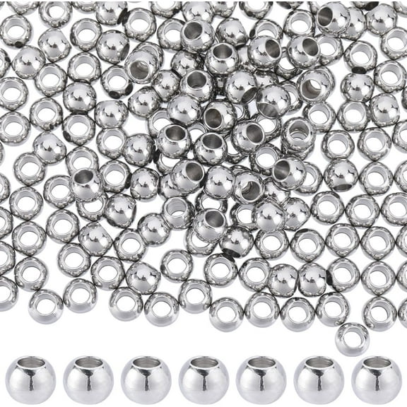 1 Box 200Pcs Stainless Steel Beads 5mm Spacer Beads Round Rondelle Loose Beads Bulk Small Ball Bead Seamless Solid Metal Beads for Jewelry Making Beading Kits DIY Bracelets Necklace Crafts