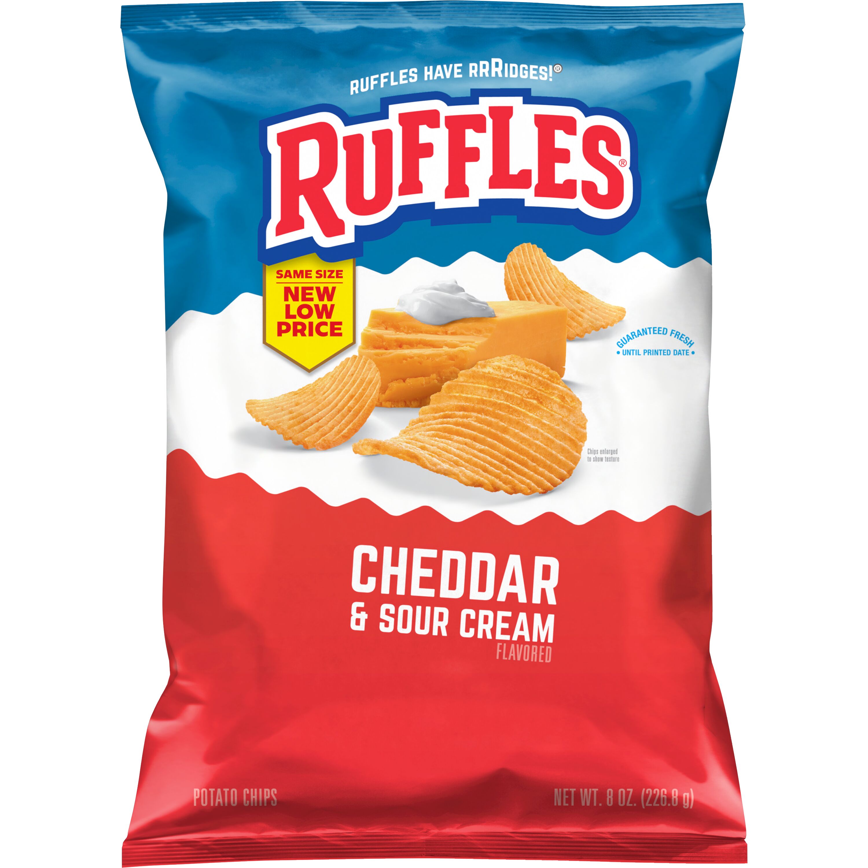 Ruffles Potato Chips Cheddar & Sour Cream Flavored Snack Chips, 8 Ounce Bag