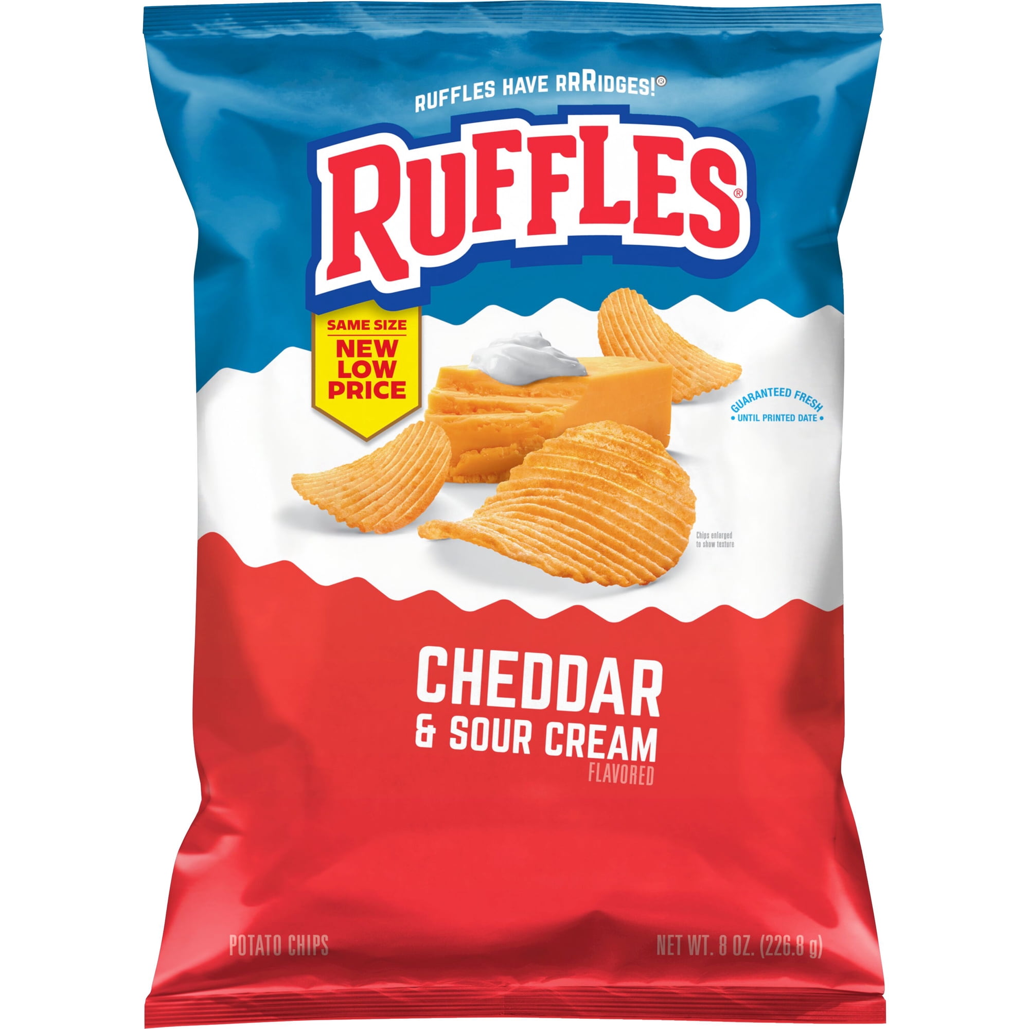 Ruffles Potato Chips Cheddar & Sour Cream Flavored Snack Chips, 8 Ounce Bag